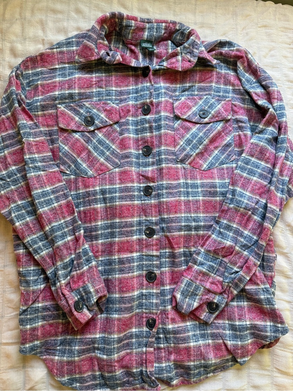 wild fable Pink and Gray Plaid Button-Down Shirt Jacket Fall Lumberjack Flannel - Picture 2 of 4